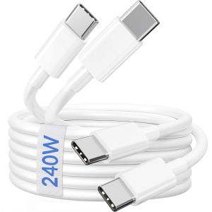 DDA-240W Cable USB C vers USB C, 2-Pack 2M Câble USB Type C Charge Rapide Chargeur PD 3.1 Cordon USBC pour iPhone 16 15 Pro/Max/Plus, iPad Pro/Air, Samsung Galaxy S25/S24, MacBook Pro/Air, Laptops - Neuf