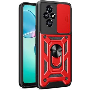 Kal-Coque Pour Honor 200 5g, Texture Métal Mate Antichoc Dos Rigide Pc Housse, Doux Silicone Tpu Bumper Étui Avec Support Pour Bague Et Caméra Couvercle (Rouge) - Neuf
