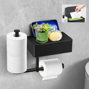 Gxpjycfob Derouleur Papier Toilette Murale,Dérouleur Papier Toilette Sans Percage,Distributeur Papier Wc Avec Étagères Et Boîte À Lingettes Humides Pour Salle De Bain,Cuisines Noir,21 * 13 * 6cm - Neuf