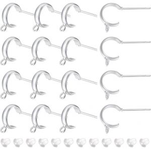 Kal-16pcs Boucles D'oreilles À Tige Plaquées Argent Boucles D'oreilles En Laiton Avec Boucles Verticales 40pcs Écrous D'oreille En Plastique Pour La Fabrication De Bijoux De Boucle D'oreille - Neuf
