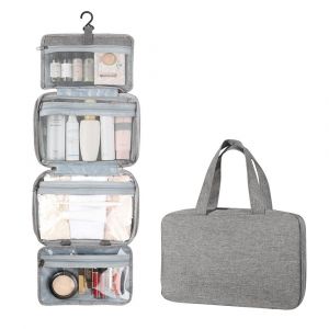 Trousse de toilette de voyage avec crochet de suspension et compartiments - Grise - Neuf