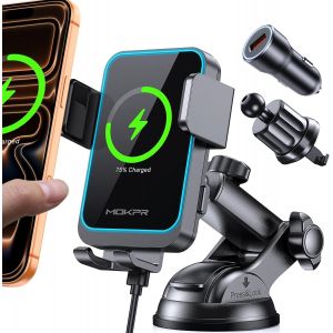 15W Support Telephone Voiture Induction, [Serrage Automatique] Chargeur Induction Voiture Rapide Pour Iphone 17/16/15/14/13/12 S&eacute;rie& Samsung S25/S24/S23/S22 (Noir-Qc3.0) - Neuf