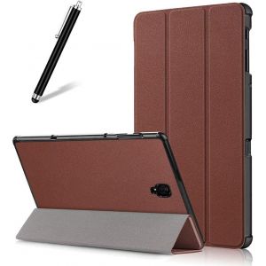 KAL-Coque Pour Samsung Galaxy Tab A 10.5 (2018) T590/T595,Étui À Rabat En Cuir Mince Léger Smart Avec Réveil/Veille Automatique,Flip Folio Magnétique Support Housse,Marron - Neuf
