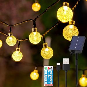 KAL-Guirlande Solaire Exterieur - 60Led 11.5M Guirlande Lumineuse Exterieure Avec Usb Télécommande 8 Modes Ip65 Étanche Guirlande Guinguette Solaire Pour Extérieure Interieur Jardin Fête Mariage Terr - Neuf