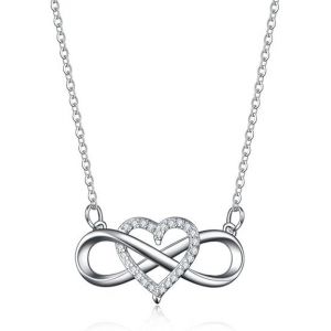 Collier Infini En Argent 925, Collier Infini Pour Femme, Collier En Argent 925 Pour Femme Avec C?ur Rond En Zircone Cubique, Cadeau Infini Pour Femme Et Fille. - Neuf