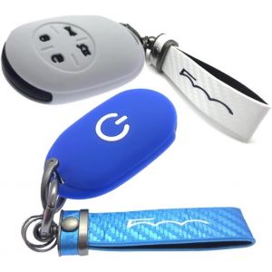 Lbgwp60-Nordecco Coque De Protection En Silicone Compatible Avec Fiat Electric 500e 2022-2023 Avec Porte-Clés (Lot De Coques Bleues, Blanches + Porte-Clés Bleu, Blanc) - Neuf