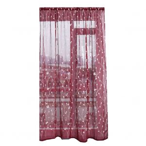 Hjlian Rideaux Transparents Perfores En Mousseline Brodee De Feuilles De Saule Pour Chambre A Coucher (Rouge) - Neuf