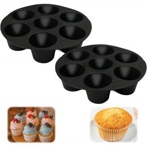 2 Pi&egrave;ces Moule Muffin Air Fryer, Moule &Agrave; Muffin, Moule Silicone Muffin, Moule Muffins Silicone Pour Air Fryer Pour 7 Muffins Et G&acirc;teaux, Pour G&acirc;teaux, Muffin Tasses, Dessert, P&acirc;tisseries, 7 Pouces - Neuf
