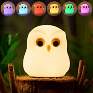 Bnhgc-Veilleuse Enfant, Veilleuse Bébé 7 Couleurs Lampe De Nuit Dimmable Lampe Enfants En Silicone Portable Rechargeable Veilleuse Pour Chambre De Bébé, Cadeaux D'anniversaire Et De Noël (Hibou - Neuf