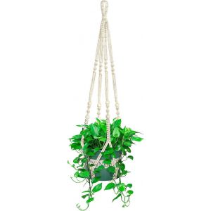 Suspension En Macram&eacute; Pour Plantes D'int&eacute;rieur Et D'ext&eacute;rieur,90 Cm Avec Perles En Bois,Support De Plante Suspendu Fait &Agrave; La Main En Corde De Coton Pour Panier Et Pot - Neuf