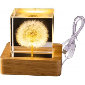 Veilleuse Boule De Cristal 3d En Forme De Fleur De 6 Cm, Lampe De Nuit Avec Base En Bois, Lampe Sph&egrave;re De Cristal Avec Marguerite Perp&eacute;tuelle Pour D&eacute;coration De Table, Cadeau D'anniversaire, De No&euml;l - Neuf