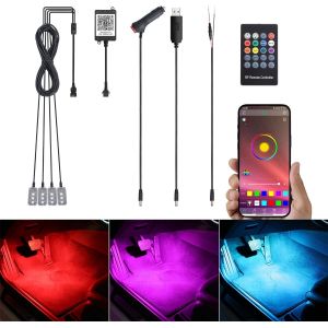 Kit D'&eacute;clairage Ambiant Pour Voiture Int&eacute;rieure Rvb, App Controller + T&eacute;l&eacute;commande Rf Synchronisation Avec Musique Sonore Fonction De M&eacute;moire Active &Eacute;clairage De Voiture Avec Chargeur De Voiture - Neuf