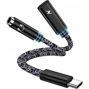 KALANKA-Adaptateur USB C vers Jack 2 en 1, Prise Jack Type C vers AUX 3.5mm Casque Charge Rapide C&acirc;ble pour Samsung Galaxy S25 Ultra S24 S23 FE S22 S21 A56 A55 5G A54 A36 A35 A17 A16 iPhone 17 16 15 - Neuf