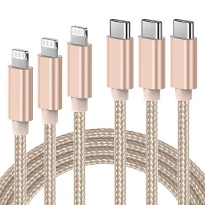 Hamiltion-C&acirc;ble Usb C Vers Lightning 1M+2M+3M, Chargeur Rapide Iphone Mfi Certifi&eacute; C&acirc;ble Nylon Tress&eacute;,Usb C Cordon Power Delivery Compatible Avec Iphone 11 12 Pro Se 2020 X Xr Xs 8 Plus Ipad Pro,Or - Neuf