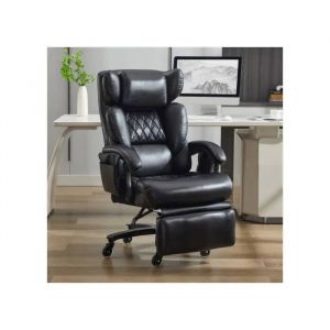 Chaise de bureau ergonomique avec repose-pieds, pivotante &agrave; 360 degr&eacute;s, dossier r&eacute;glable, supportant jusqu'&agrave; 150 kg (noire) - Neuf