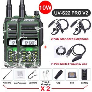walkie-talkie UV S22 PRO V2 10W IP68,double bande 136-174/400-520MHz,50KM,Radio longue portée améliorée de UV5R UV9R S22,2 paquets - Type -V2-10W-Green 3-Usb plug - Neuf
