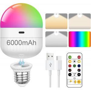 Ampoule Rechargeable Usb À Intensité Variable Avec Base Magnétique Amovible, Ampoules À Piles 5 W Avec Minuterie À Distance Et 3 Températures De Couleur, Ampoule Led De Charge Pour[AMP749258] - Neuf