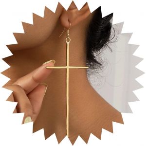 Kal-Boucles D'oreilles Croix Vintage Boucles D'oreilles Grande Croix Boucles D'oreilles Goutte D'or Boucles D'oreilles Croix R&eacute;tro Boucles Bijoux Pour Femmes Et Filles (Dor&eacute;) - Neuf