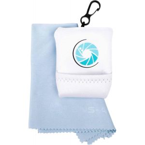 Lens-Aid Chiffon de nettoyage en microfibre avec sac de rangement et mousqueton pour appareil photo, objectif, écran, ordinateur portable, smartphone et chiffon de nettoyage pour lunettes, bleu clair - Neuf