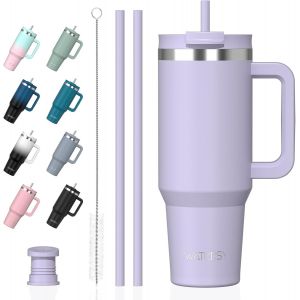 Sjzg-Gourde Isotherme 1,2 L Avec 2 Pailles, Gobelet &Agrave; Caf&eacute; Anti-Fuite, Isotherme Sous Vide Avec Couvercle &Agrave; Vis Sans Bpa, Gourde Rafra&icirc;chissante Pendant 12 Heures, Violet - Neuf