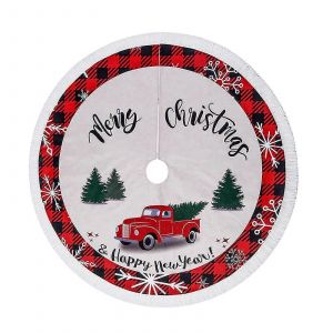 Jupe De Sapin Festive Avec Motif De Camion Rouge Pour Les D&eacute;corations De F&ecirc;te De No&euml;l - Neuf