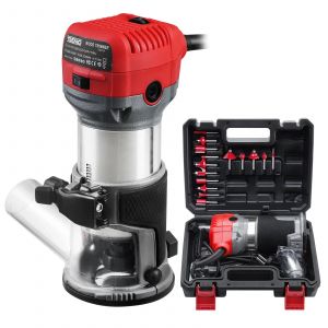 Affleureuse &Eacute;lectrique 800W 13000-33000 RPM Avec Housse anti Poussi&egrave;re, Affleureuse &agrave; Bois Avec 15 Fraises Queue de 1/4", 6 Vitesses Variables, 3 Pinces de 6/6.35/8mm - Neuf