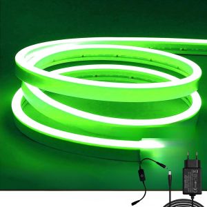 ERYI-Ruban Led Néon 5 Mètres Vert, 12V 5M Bande Led Imperméable Ip65 Dimmable Bandeau Lumineux Led Flexible Pour Intérieure Extérieure Chambre Noël Tv Décoration [Avec Adaptateur Secteur] - Neuf