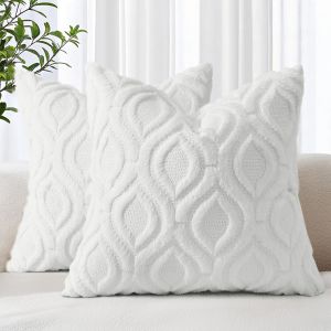 Ksfal-Lot De 2 Housses De Coussin Carrées En Fausse Fourrure De Style Bohème Neutre Pour Canapé,45x45 Cm,Blanc Crème - Neuf