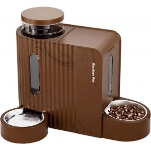 Mangeoire Automatique Pour Chat/Chien (3l*2) Avec Bol En Acier Inoxydable, Sans Électricité, Sans Bpa, Mangeoire Par Gravité (Couleur Grain De Bois Foncé) - Neuf