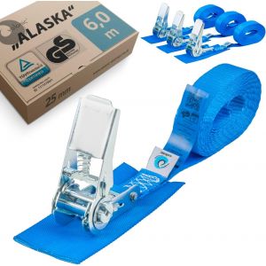CHECARZHN--NO1-Alaska, 4X 6M Sangle D'Arrimage Avec Cliquet, 25Mm, 800 Kg, Rembourrée, Certifié Tüv Rheinl. / Gs, En 12195-2 - Sangles De Serrage Pour Moto Et Remorque, Bleu - Neuf