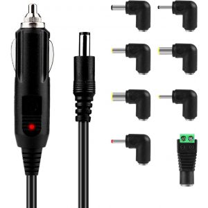 Chargeur Connecteur Allume-Cigare Dc 12v, Câble D'alimentation Universel Pour Chargeur Voiture 12w Avec 8 Adaptateurs, Câble Charge Voiture Pour Lecteur Dvd, Haut-Parleur Gps, Bandes Lumineuses Led - Neuf