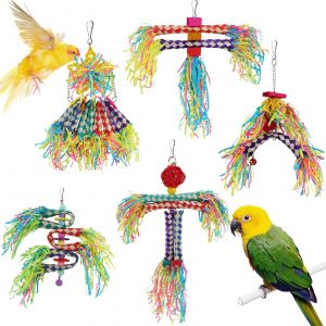 Jeux de Déchirage pour Oiseaux 5 Pièces - Jeux en Bambou et Bois Naturel Colorés pour Mordre et S'occuper, Suspension Facile pour Cage d'Oiseaux Petits et Moyens - Neuf