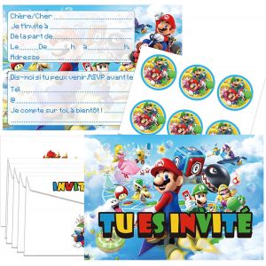 MEVRONISSHOP-Carte Invitation Anniversaire Mari(Fran&ccedil;ais), 12pcs Carte D'invitation+ Enveloppe+ Autocollant, Cartes D'Invitation Anniversaire &agrave; Th&egrave;me pour Enfants (2) - Neuf