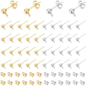 80 Pcs 2 Couleurs Boucles D'oreilles Boule En Acier Inoxydable Avec Écrous D'oreille Boucles D'oreilles Résultats Boule Boucle D'oreille Post Pour Boucle D'oreille Faire Broche 0.8mm - Neuf