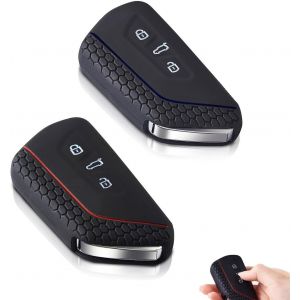 lbgwp60-Lot De 2 Couvre-Clés De Voiture En Silicone,Étui À Clé De Voiture Compatible Avec Vw Golf 8, Seat, Skoda, Cupra, Noir Rouge Et Noir - Neuf