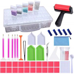 Tianyi-124 Pcs Outils De Broderie Diamant, Kit Accessoires De Peinture Diamants Avec Boîte De Rangement Diamant, Point Stylo Rapide, Colle, Plaque De Diamant, Et Étiquette Pour Diy Artisanat,Molette - Neuf