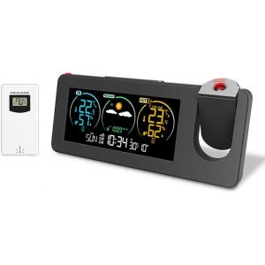 SUBZONAL-Station M&eacute;t&eacute;o &Eacute;lectronique avec Projection, Thermom&egrave;tre Int&eacute;rieur/Ext&eacute;rieur, Pr&eacute;visions M&eacute;t&eacute;orologiques, Temp&eacute;rature et Humidit&eacute; Num&eacute;riques. Facile &agrave; Utiliser, Finition Soign&eacute;e. - Neuf