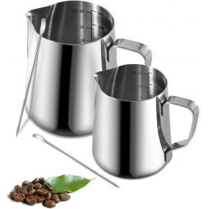KALANKA-2 Pièces Pichet Lait INOX, 350ml 550ml Pot à Lait avec Lignes de Mesure et Latte Art Pen, Milk Frother, Pichets-mousseurs à Lait pour Cappuccino, Expresso, Latte Art - Neuf