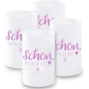 KALANKA-Lot de 12 mini photophores décoratifs pour garçon et fille, communion, confirmation, baptême, mariage, anniversaire, env. 6 x 10 cm (rose) - Neuf
