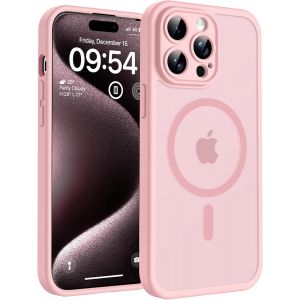 Maa-Coque Magnétique Pour Iphone 15 Pro Max 6,7 Pouces, Compatible Avec Magsafe, Protection De L'objectif Améliorée, Coque Mat Translucide Fine Antichoc, Rose Clair - Neuf