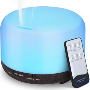 KALANKA-Diffuseurs d'huiles Essentielles 450 ML, Humidificateur d'aromathérapie à Ultrasons à Arôme électrique Lumière LED Romantique à 7 Couleurs - Cadeaux de Choix pour Noël et Nouvel an(Brun) - Neuf