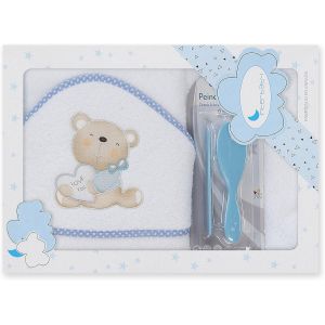 Kalanka-Cape Du Bain 400 Gsm Coton Terry + Brosse/Peigne Modèle Love You Blanc/Bleu 100 X 100 Cm - Neuf