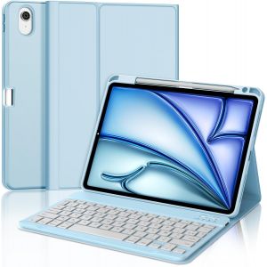 Clavier Pour Ipad Air 11 (M2/M3) 2025, Coque Clavier Pour Ipad Air 11 Pouces M2/M3 2024/2025, Azerty Fran&ccedil;ais Bluetooth Magn&eacute;tique D&eacute;tachable Pour Air 11 M2/M3 2024/2025, Bleu Ciel - Neuf