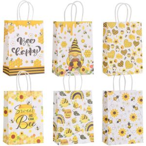 Abeilles Sac Papier Cadeau Anniversaire Decoration Sacs De F&ecirc;te Animaux Sac De Bonbon Avec Poign&eacute;e Fournitures De F&ecirc;te D'anniversaire Baby Shower 12 Pi&egrave;ces - Neuf