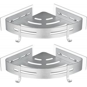 Etag&egrave;re de Douche d'angle sans Per&ccedil;age en M&eacute;tal avec 2 Crochets pour Douche Support Antirouille Autocollant pour Articles de Salle de Bains 2 Pi&egrave;ces (Argent) - Neuf