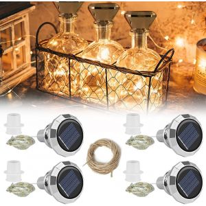 KAL-Guirlande Lumineuse Bouteille, Lot De 4 Solaire Led Bouteille Guirlande, 2M 20Leds Bouchon Lumineux Pour Bouteille Décoration Pour Diy Bocal Led, Bouteille, Maison, Noël, Mariage, Fête - Neuf