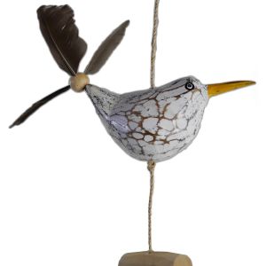 Hdkha-Carillon À Vent Mouette Avec Hélice À Plume Avec 1 Mouette Décorative + 2 Plumes De Rechange En Bois - Figurine D'animaux Comme Décoration Maritime, Décoration De Balcon Ou De Jardin - Neuf