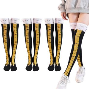 Jgd-Lot De 3 Paires De Chaussettes Amusantes Pour Jambes De Poulet, Chaussettes Longues Unisexes (Noir), Noir + Jaune., M - Neuf