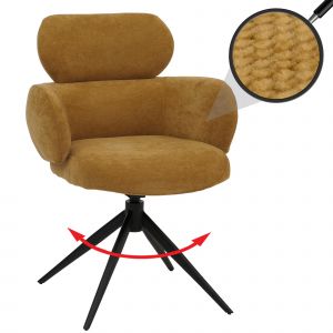 Chaise de salle &agrave; manger HWC-O77, chaise de cuisine rembourr&eacute;e, pivotante avec retour automatique, tissu (310 g/m&sup2;) chenille &Ouml;ko-Texjaune moutarde - Neuf