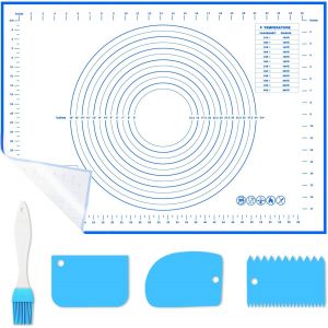 AYUHR-Tapis Silicone Patisserie avec 3 Grattoirs 1 Brosses, 70 x 50cm Antidérapant Ustensiles à Pâtisserie Tapis Cuisson Mesurable Plaque Accessoire pour Pâte (Bleu) - Neuf